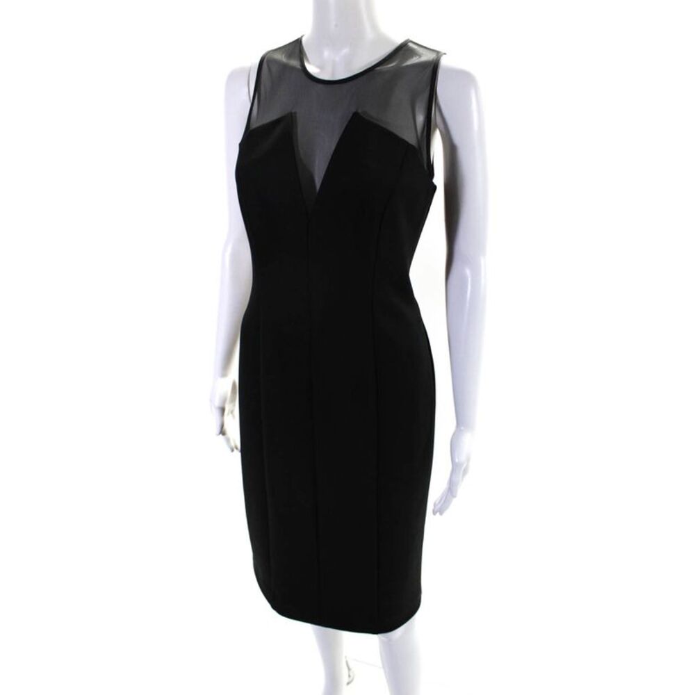 Vince Camuto Women's Round Sheer Neck A-Line Midi Dress Black Size 10 - Picture 2 of 7